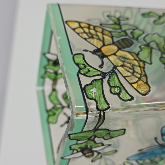 Joan Baker Designs Handpainted Glass Art Vase Green Butterfly Insect Details - Picture 14 of 14